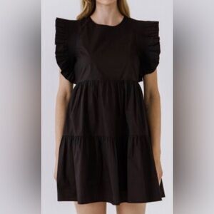 English Factory Black Ruffle Babydoll Mini Dress • Boho • S